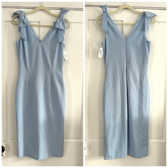 THE FASHION POET Bow Light Blue Bodycon Wedding Guest Dress | size large | NWT - Picture 3 of 6